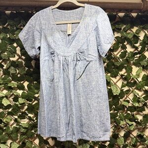 Blue V-Neck Women's Dress